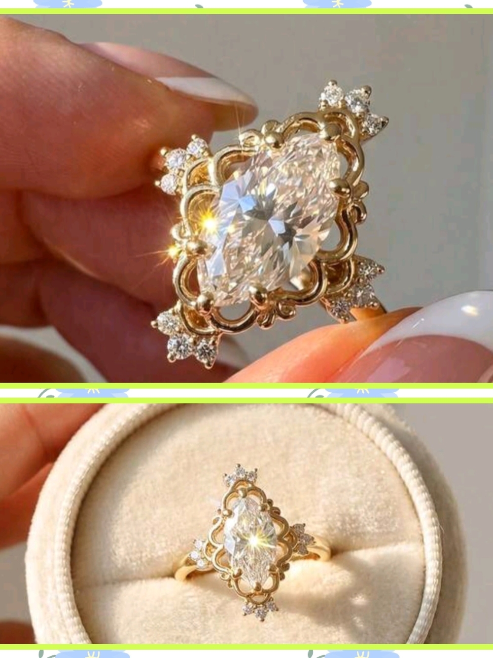 Jewel Marquise Gold Plate Ring Size 6